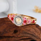 Floral Crystal Bangle Watch in pink — front view