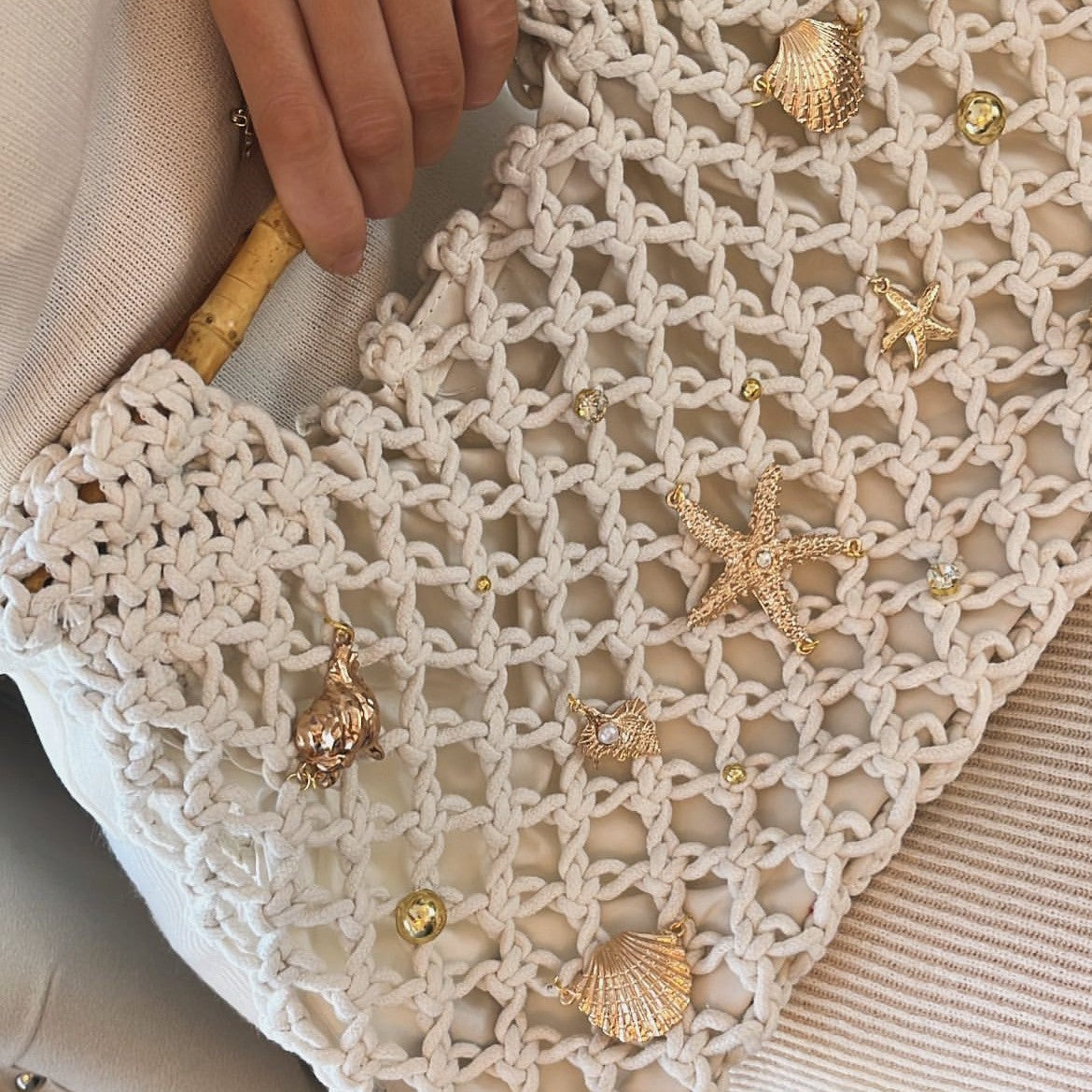 Maeve charm crochet bag — detail
