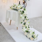Artificial Flower Table Runner in White — detail view