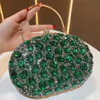 Seraphina crystal-bead evening clutch in green — three-quarter view