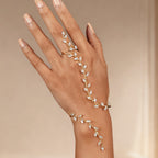Crystal Vine Hand Chain Bracelet — detail on hand