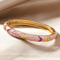 Floral Enamel Bangle Bracelet Set in pink — front view