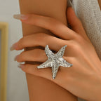 Starfish Ring in silver-tone — on model