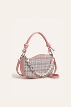 Amelie faux-pearl heart shoulder bag in pink — front view