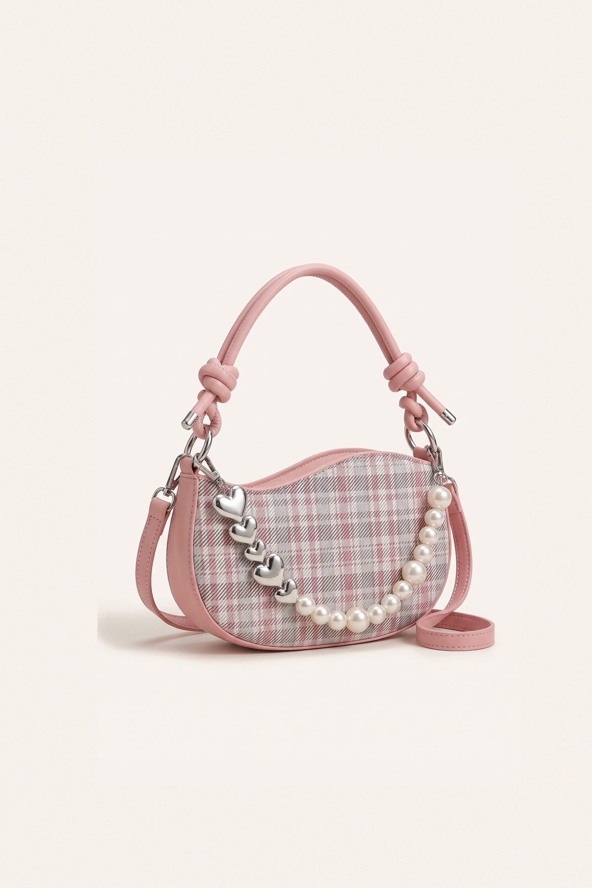 Amelie faux-pearl heart shoulder bag in pink — front view
