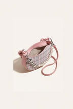 Amelie faux-pearl heart shoulder bag in pink — open view