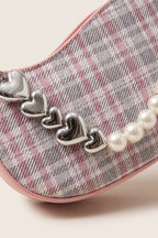 Amelie faux-pearl heart shoulder bag in pink — detail