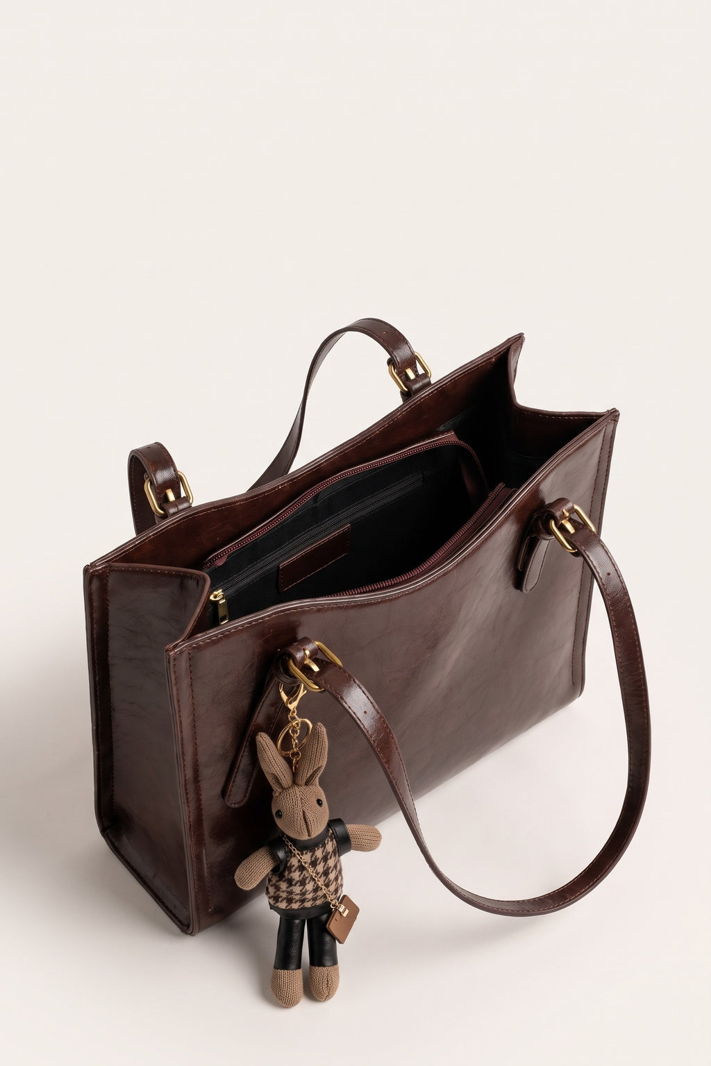 Avignon vintage tote bag in brown — open view