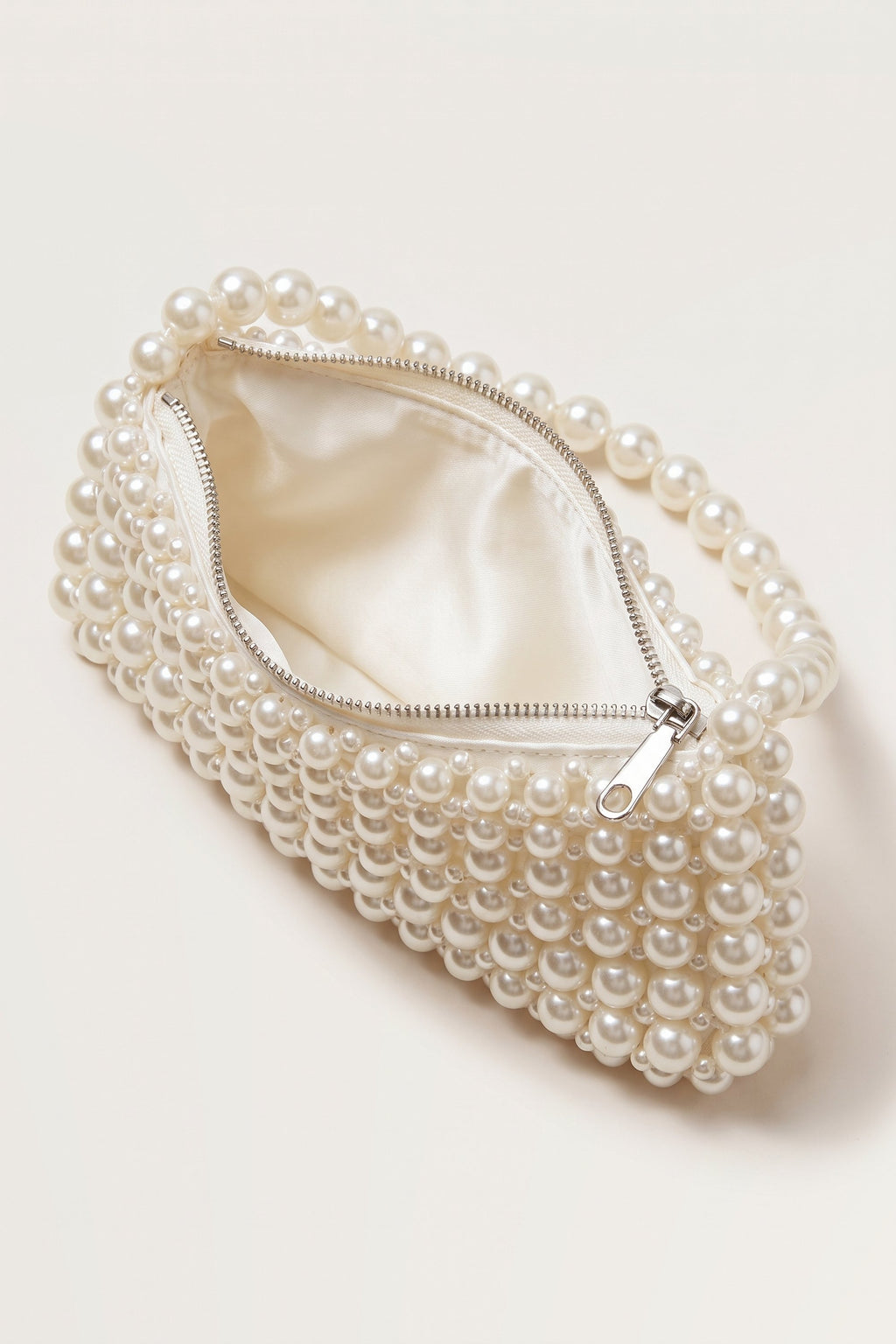 Beatrix faux-pearl shoulder bag in ivory — open view