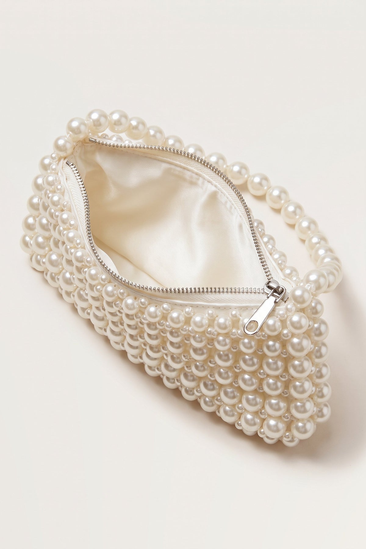 Beatrix faux-pearl shoulder bag in ivory — open view