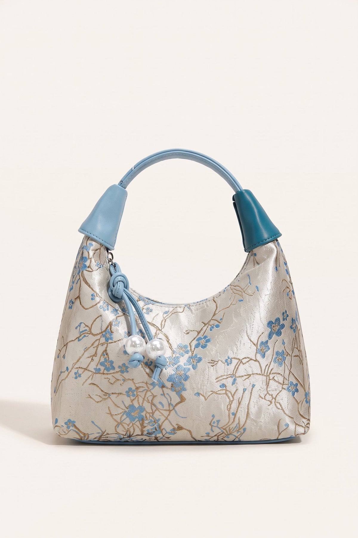 Camille blossom silk-look shoulder bag in Blue — front view