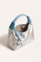 Camille blossom silk-look shoulder bag in Blue — open view