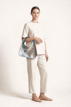 Camille blossom silk-look shoulder bag in Blue — on model