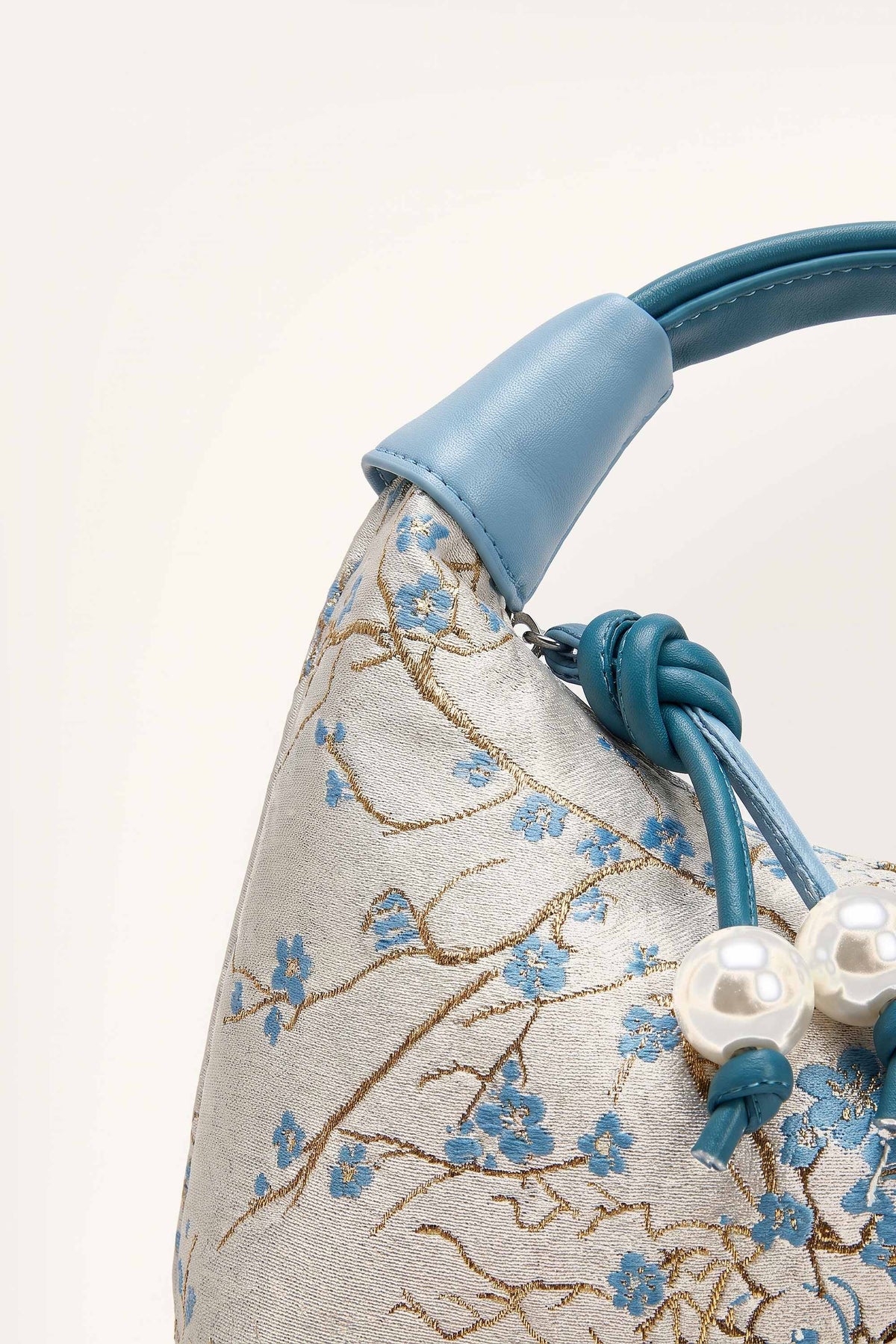 Camille blossom silk-look shoulder bag in Blue — detail