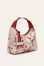 Camille blossom silk-look shoulder bag in Red — three-quarter view