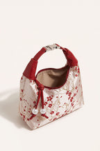 Camille blossom silk-look shoulder bag in Red — open view