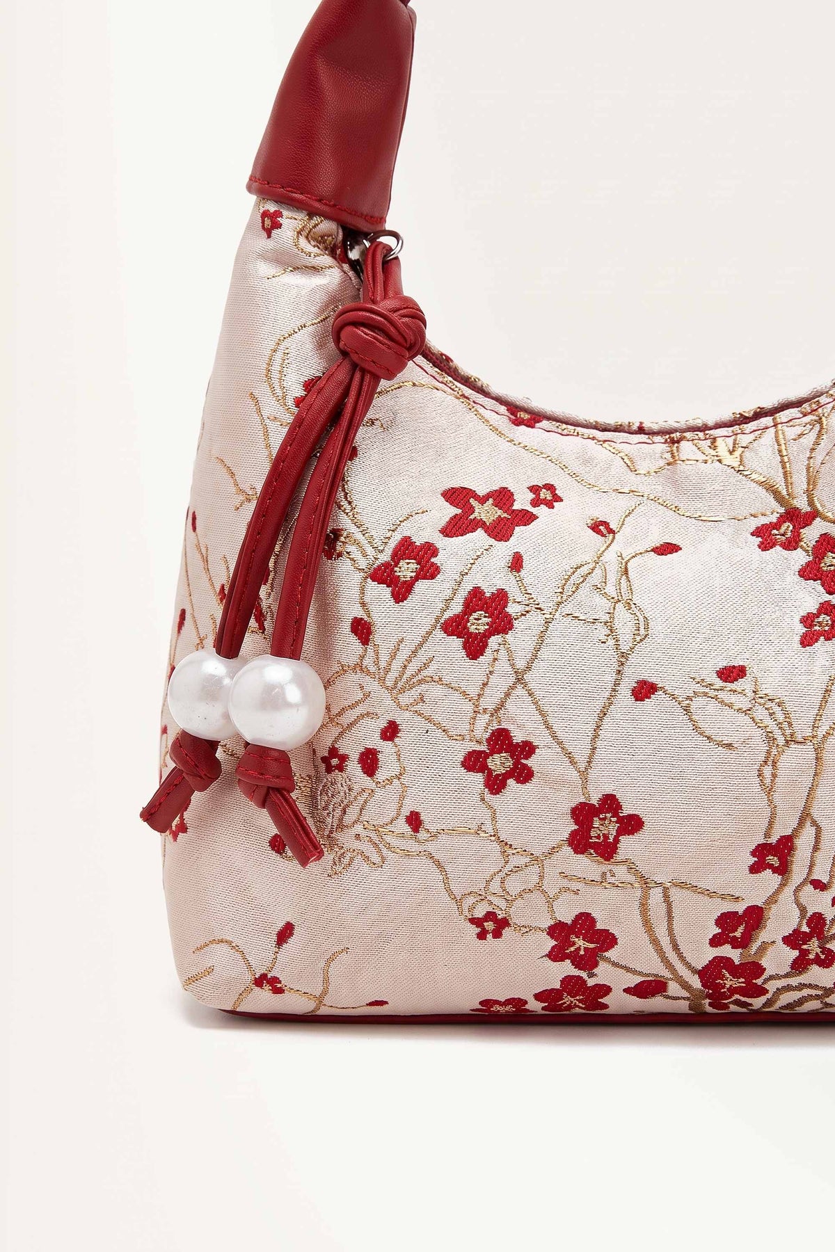 Camille blossom silk-look shoulder bag in Red — detail
