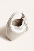 Camille blossom silk-look shoulder bag in White — open view