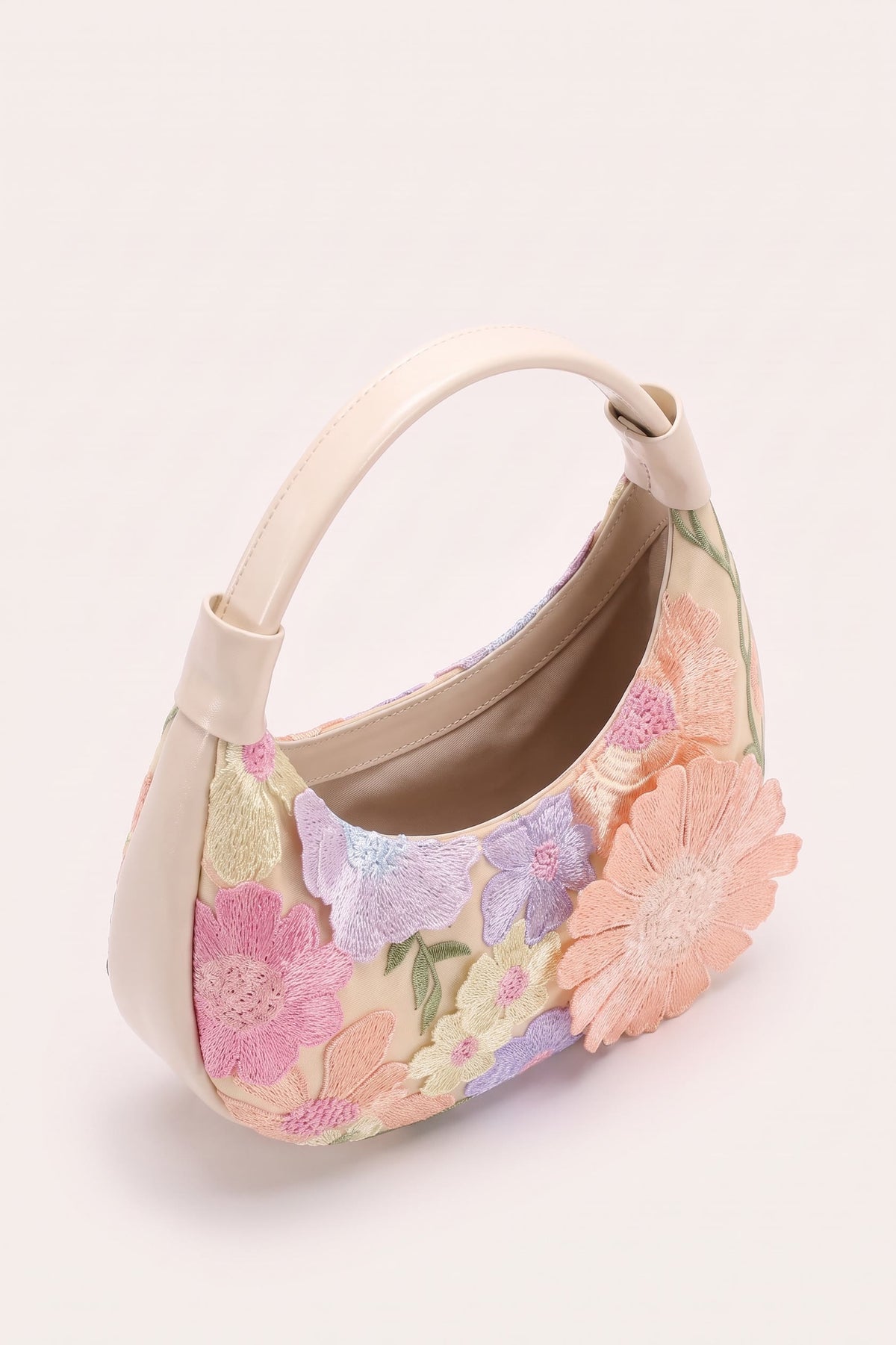 Clementine floral embroidery shoulder bag — open view