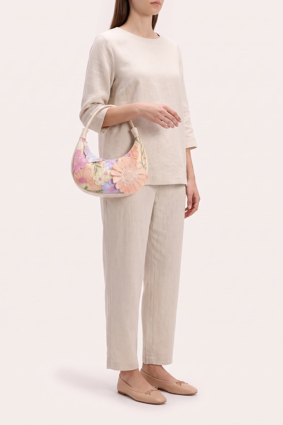 Clementine floral embroidery shoulder bag — on model