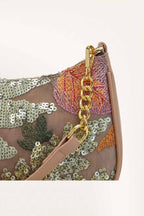 Elodie floral sequin shoulder bag in Brown — detail
