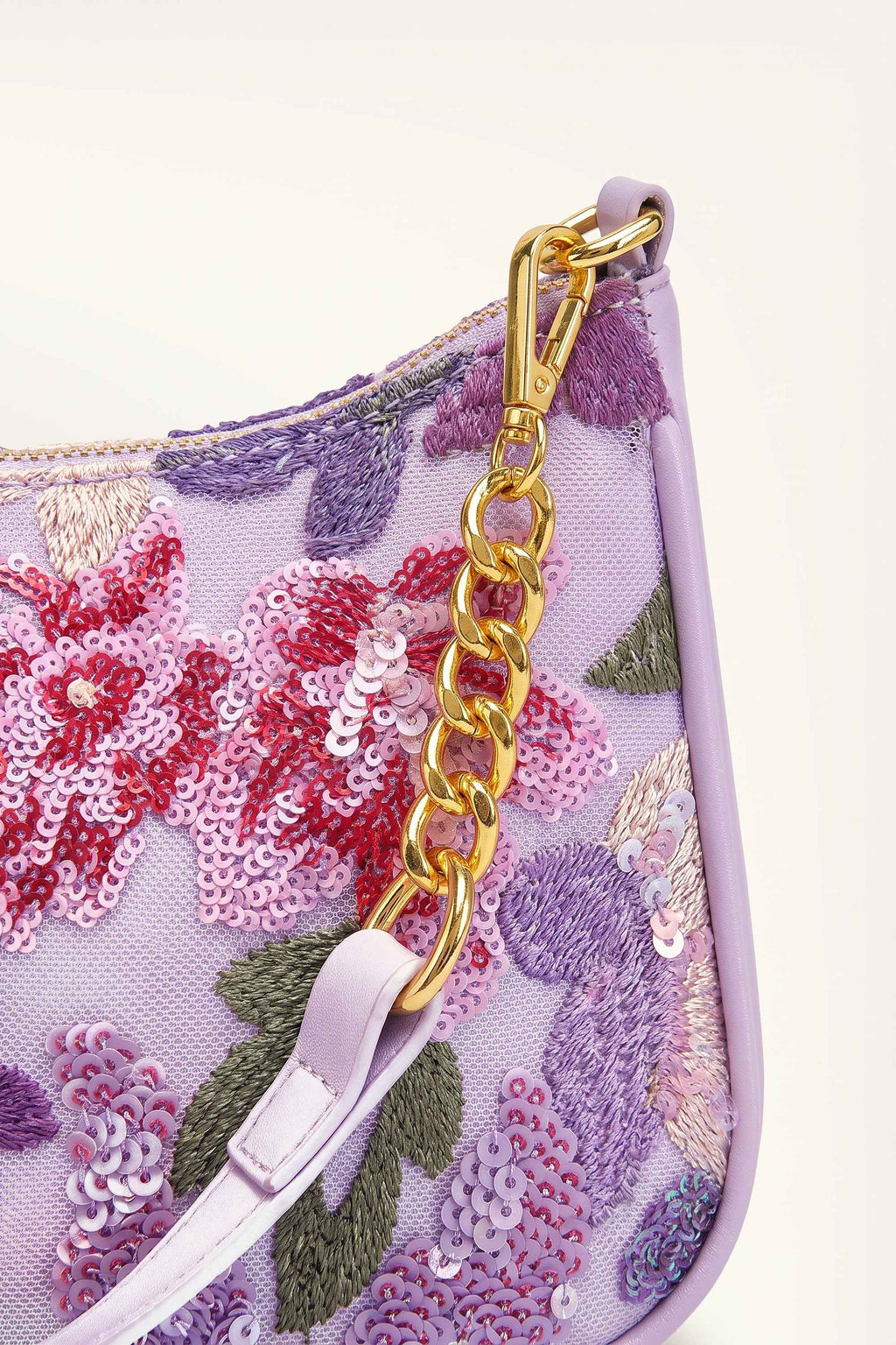 Elodie floral sequin shoulder bag in Purple — detail