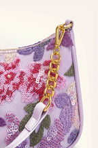 Elodie floral sequin shoulder bag in Purple — detail