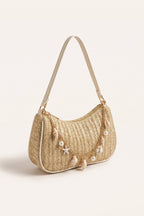 Florence shoulder bag in dark beige — three-quarter view