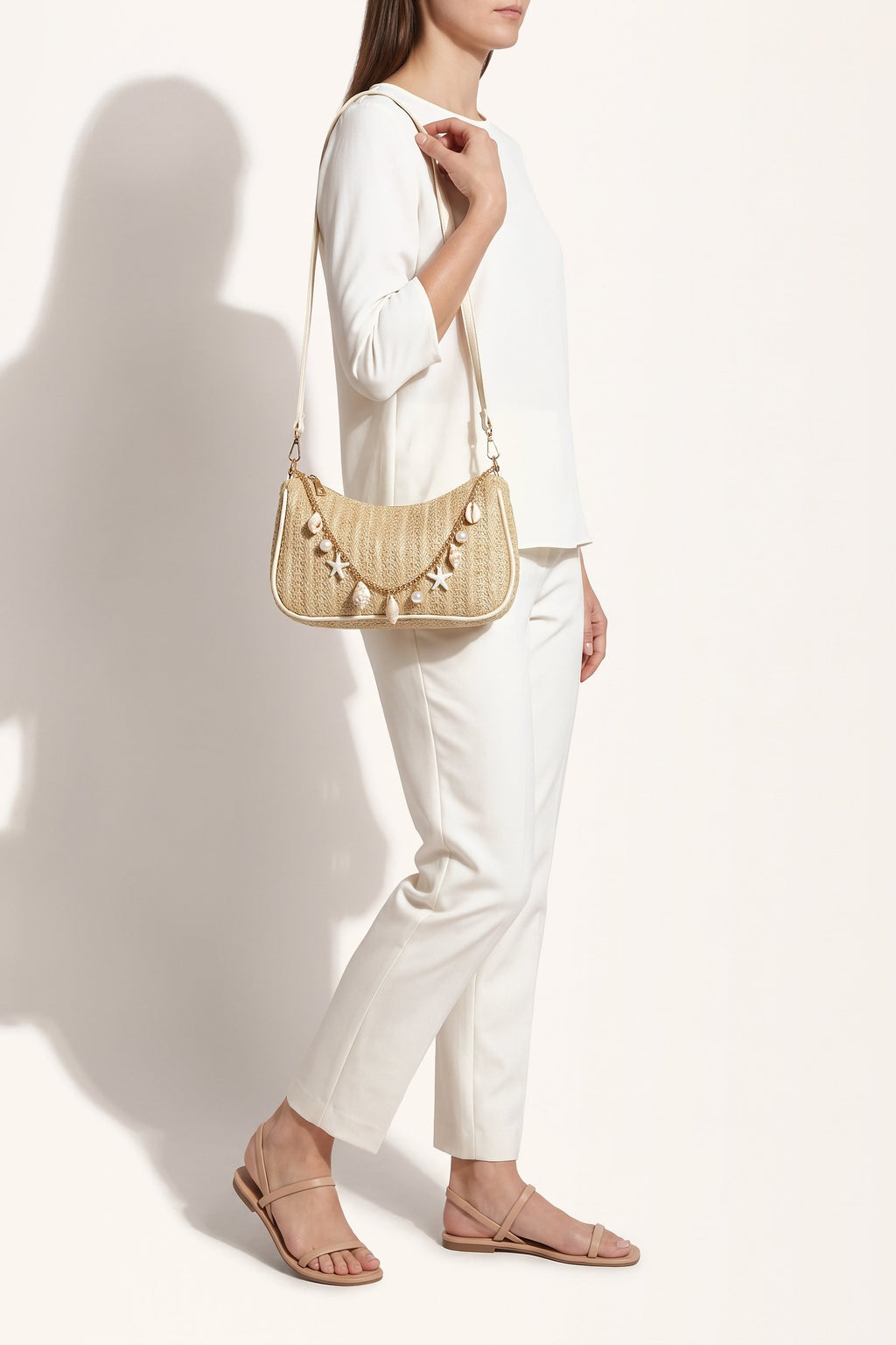 Florence shoulder bag in dark beige — on model