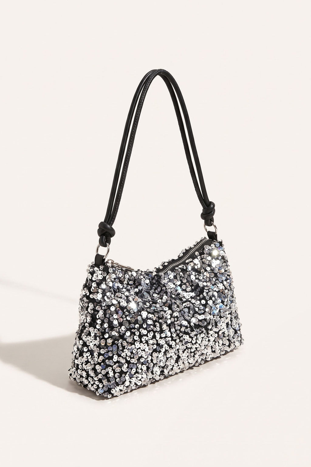 Giselle Shoulder Bag in Silver — three-quarter view
