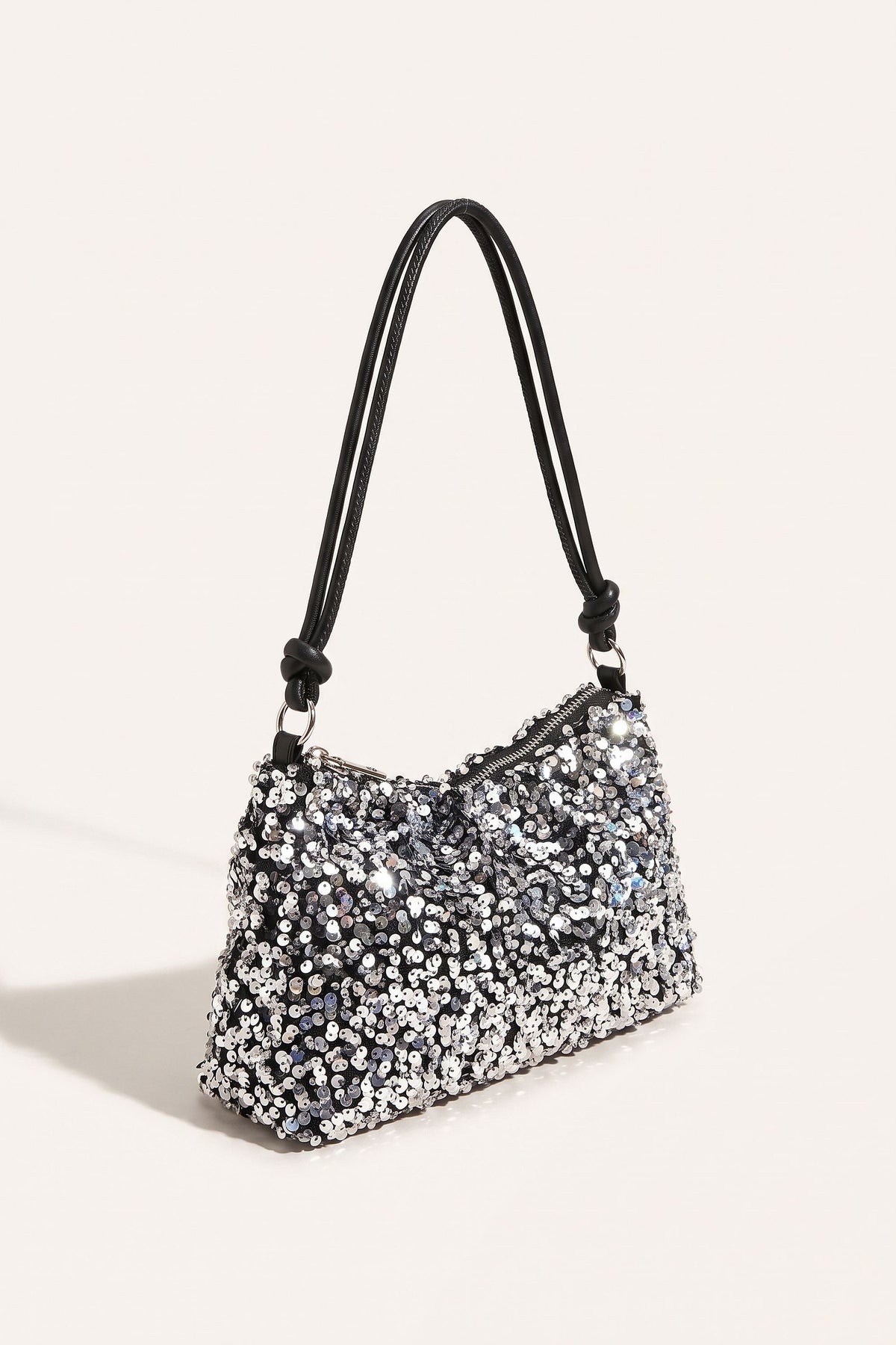 Giselle Shoulder Bag in Silver — three-quarter view