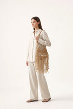 Juniper Shoulder Bag in Beige — on model