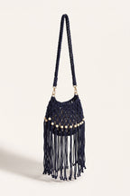 Juniper Shoulder Bag in Black/Navy Blue — three-quarter view