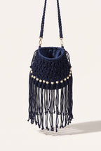 Juniper Shoulder Bag in Black/Navy Blue — open view