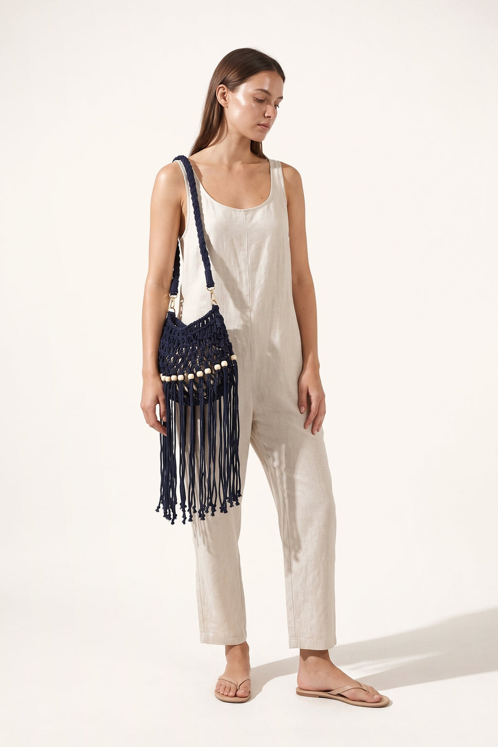 Juniper Shoulder Bag in Black/Navy Blue — on model