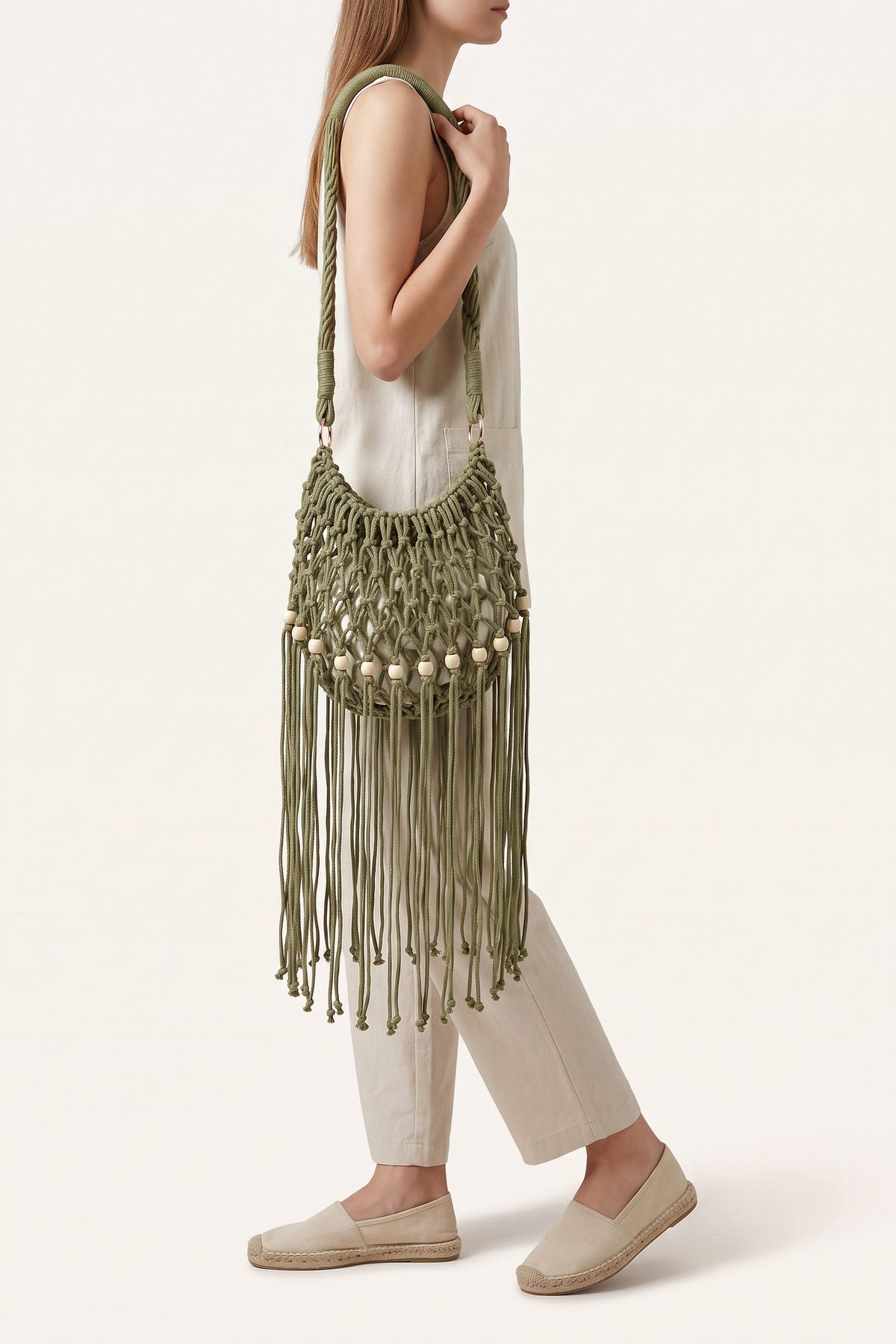 Juniper Shoulder Bag in Military Green — on model
