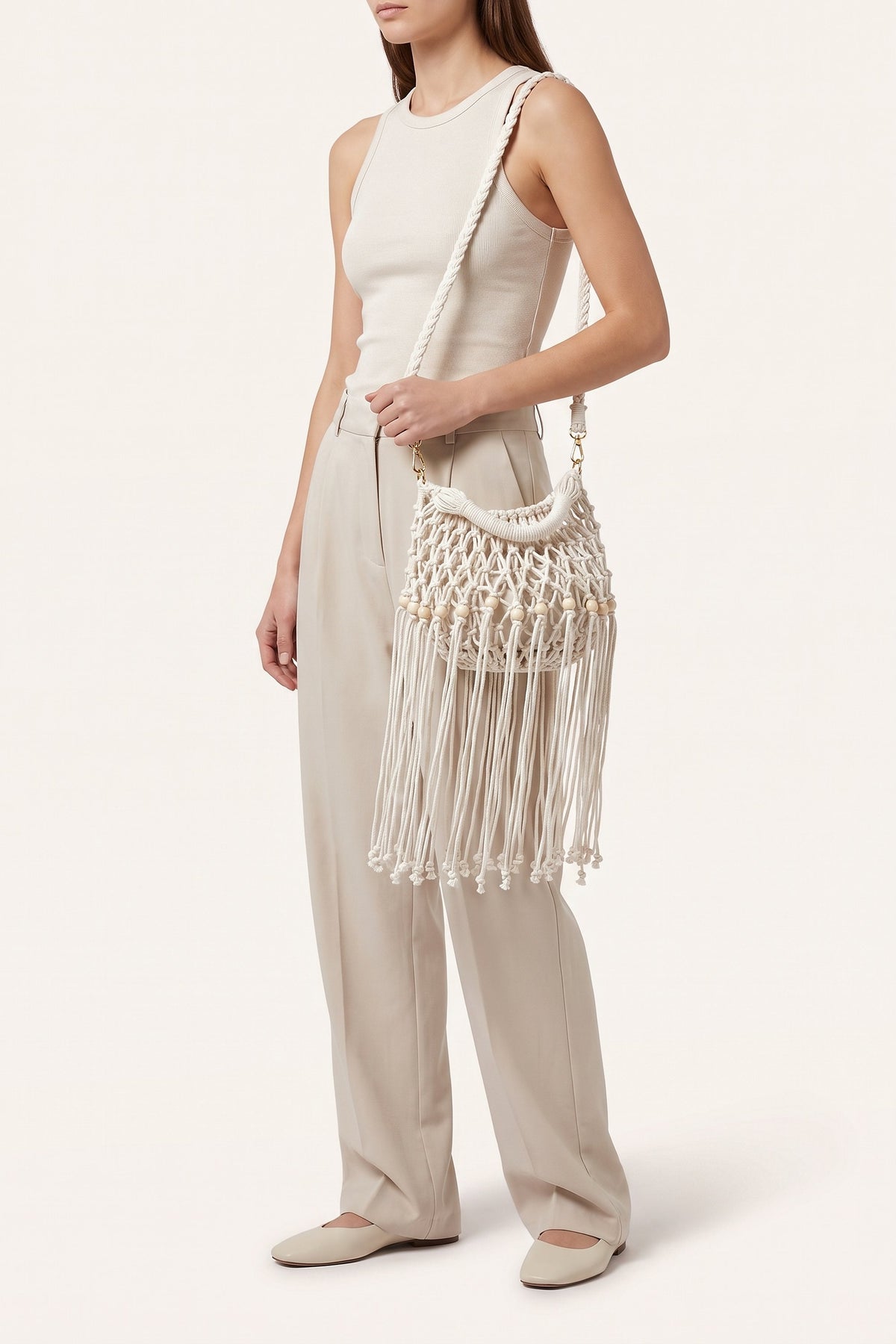 Juniper Shoulder Bag in Milk — on model
