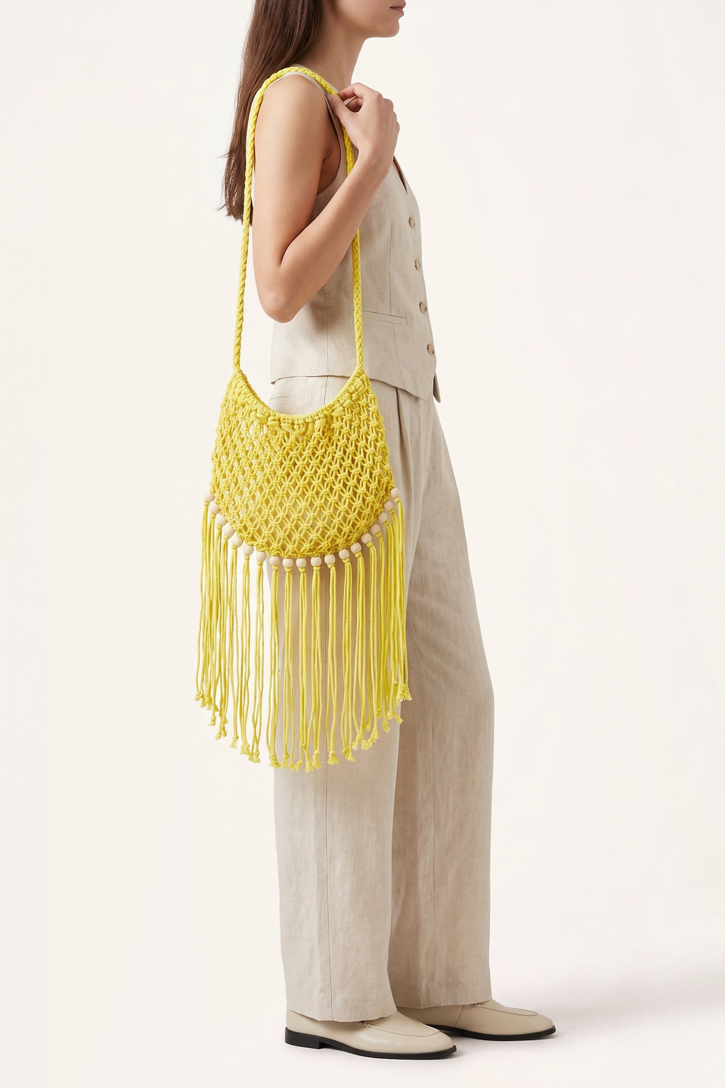 Juniper Shoulder Bag in Yellow — on model
