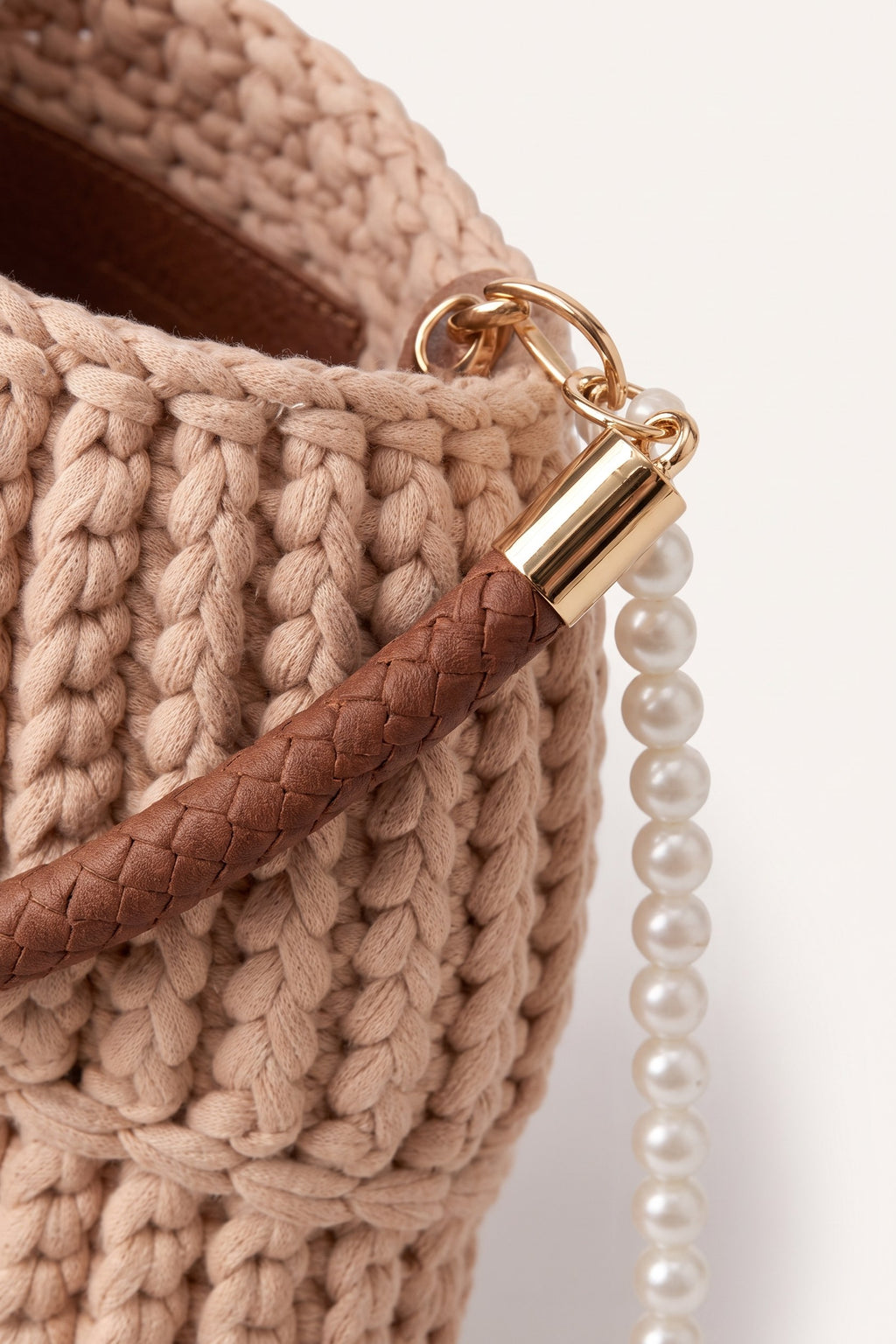 Lucille woven handbag in beige — detail
