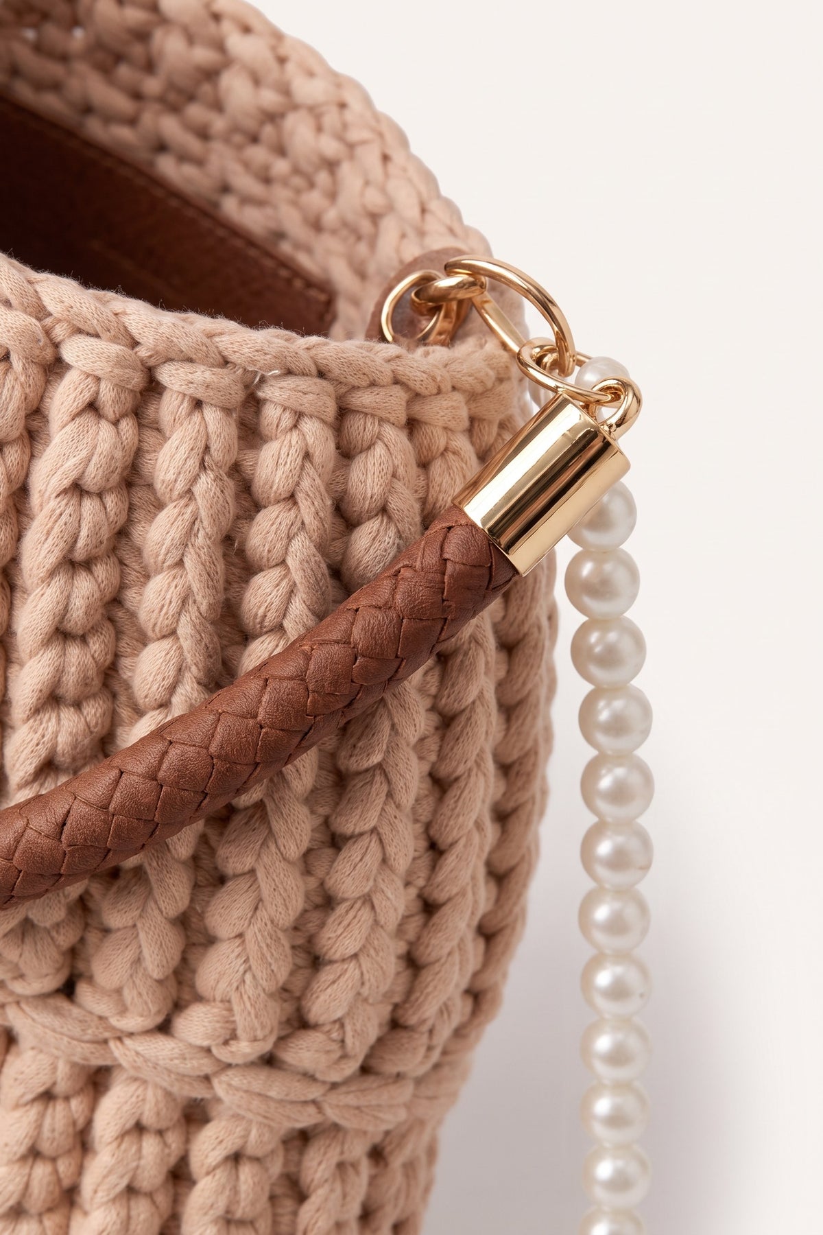 Lucille woven handbag in beige — detail