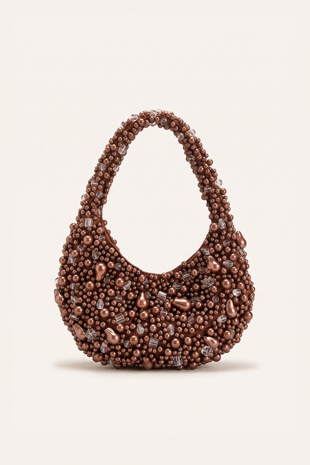 Margot mocha faux-pearl shoulder bag — front view