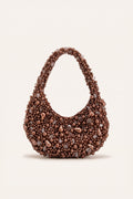 Margot mocha faux-pearl shoulder bag — front view