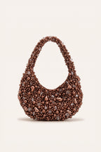 Margot mocha faux-pearl shoulder bag — front view