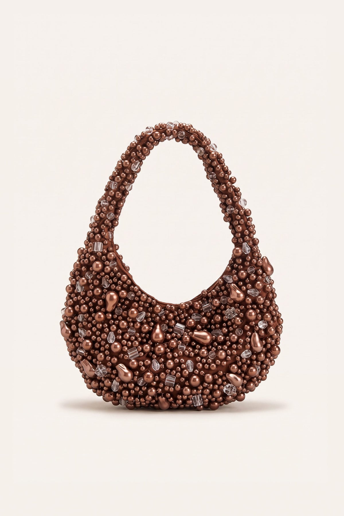 Margot mocha faux-pearl shoulder bag — front view