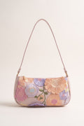 Primrose pastel floral embroidery shoulder bag in pink — front view