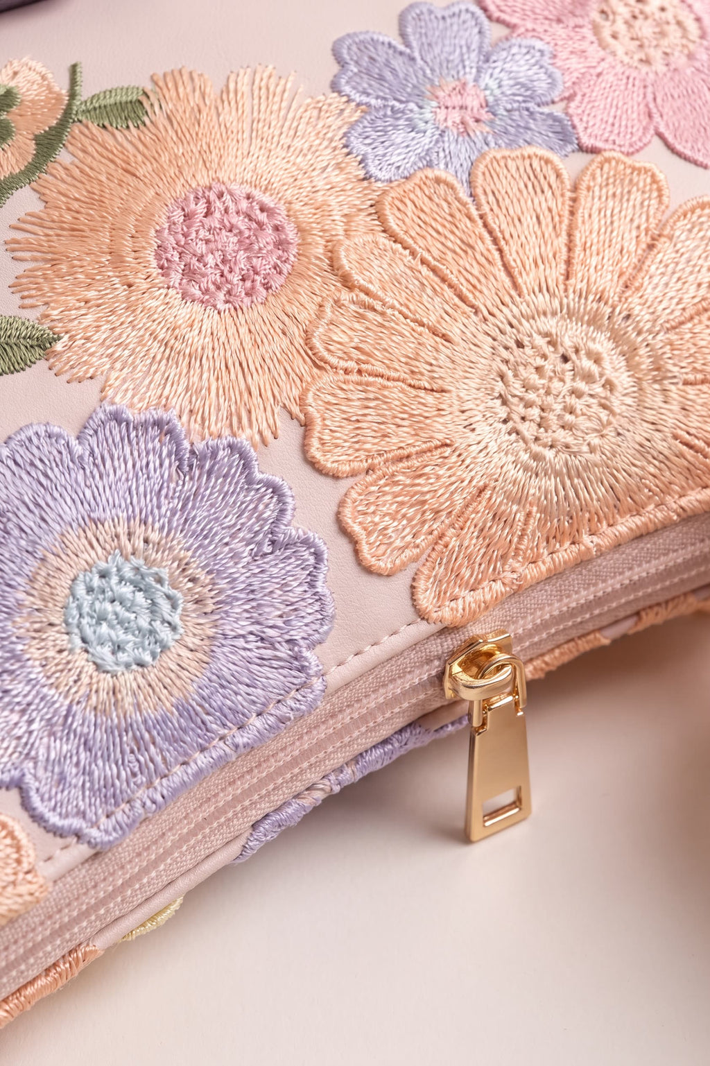 Primrose pastel floral embroidery shoulder bag in pink — detail