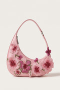 Rosalind blossom embroidery shoulder bag in pink — front view