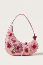 Rosalind blossom embroidery shoulder bag in pink — front view