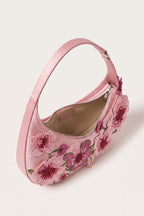 Rosalind blossom embroidery shoulder bag in pink — open view