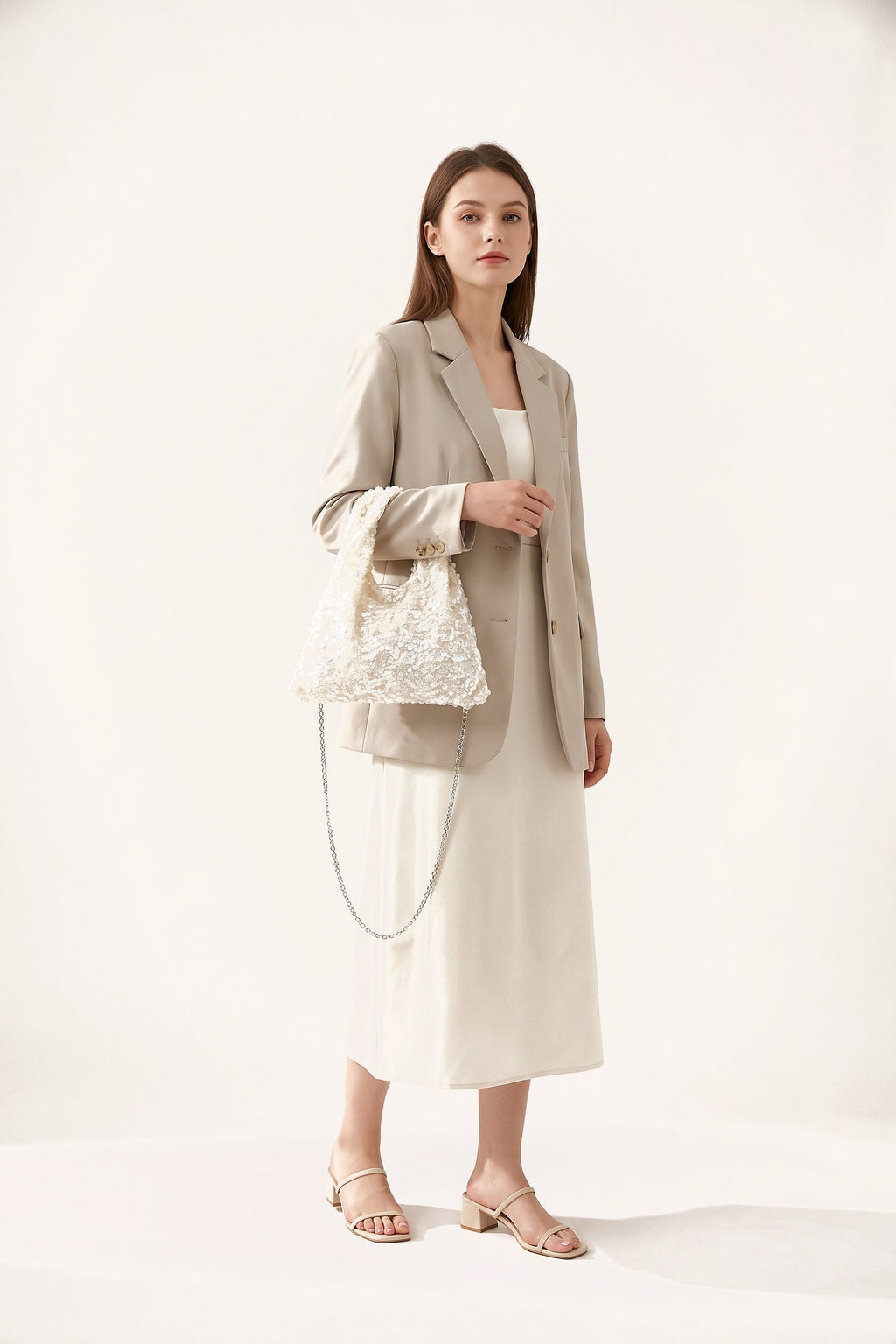 Sylvie Hobo Bag in White — on model